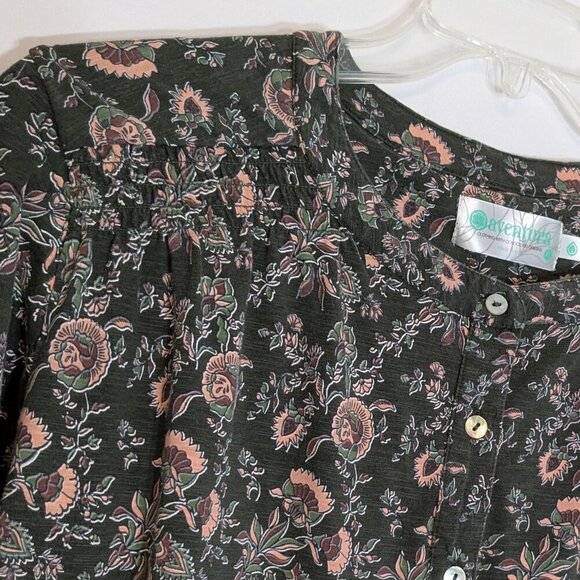 AVENTURA Sage Green/Pink Floral Long Sleeve Button Knit Blouse; Size XL - Picture 2 of 5